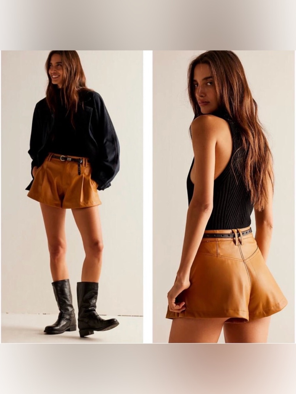 NEW! FREE PEOPLE reign vegan faux leather short in brown sugar 26